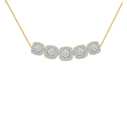 LADIES NECKLACE 1.00CT ROUND/BAGUETTE DIAMOND 14K YELLOW GOLD