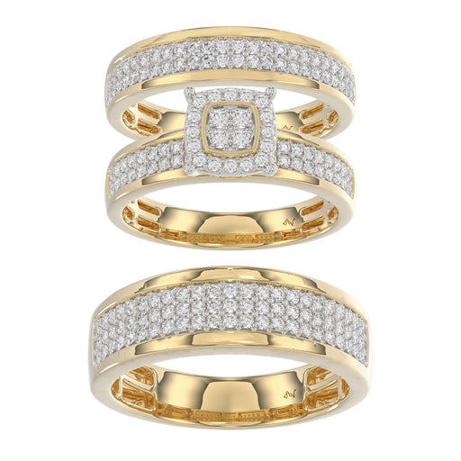 LADIES TRIO SET 1.00CT ROUND DIAMOND 10K YELLOW GOLD