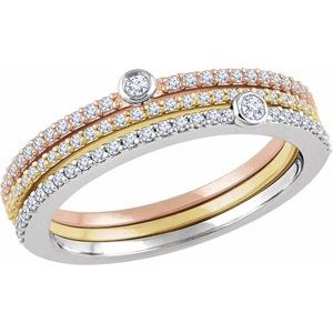 Ladies 14K White/Yellow/ Natural Diamond Stackable Rings - Set of 3 (I1, H+) — 14K White/Yellow/Rose Gold