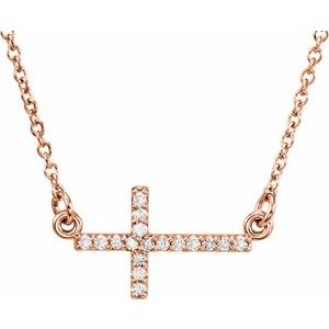 Ladies Natural Diamond Sideways Cross Necklace (I1, G-H) — 14K Rose Gold