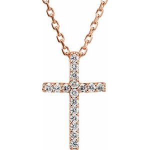 Ladies Natural Diamond Petite Cross Necklace (I1, G-H) — 14K Rose Gold