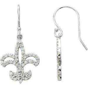 Ladies Natural Diamond Fleur-de-lis Earrings — 14K White Gold