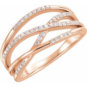 Ladies Natural Diamond Criss-Cross Ring — 14K Rose Gold