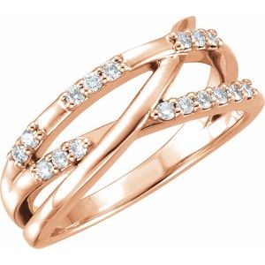 Ladies Natural Diamond Criss-Cross Ring — 14K Rose Gold