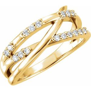 Ladies Natural Diamond Criss-Cross Ring — 14K Yellow Gold