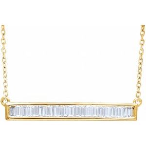 Ladies Natural Diamond Baguette Bar Necklace (I1, H+) — 14K Yellow Gold
