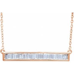 Ladies Natural Diamond Baguette Bar Necklace (I1, H+) — 14K Rose Gold