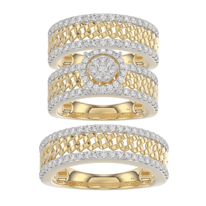LADIES TRIOS SET 1.50CT ROUND DIAMOND 10K YELLOW GOLD