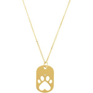 Ladies Natural Diamond Dog Tag Necklace (I1, G-H) — 14K Yellow Gold