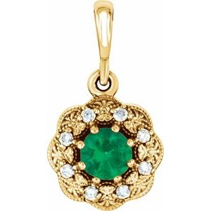 Ladies Natural Emerald Natural Diamond Pendant (I1, G-H) — 14K Yellow Gold