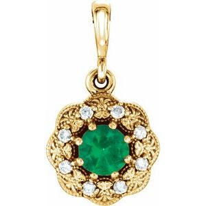 Ladies Natural Emerald Natural Diamond Pendant (I1, G-H) — 14K White Gold