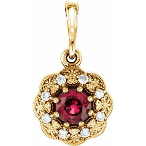 Ladies Natural Ruby Natural Diamond Pendant (I1, G-H) — 14K Yellow Gold