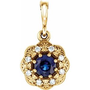 Ladies Natural Blue Sapphire Natural Diamond Pendant (I1, G-H) — 14K Yellow Gold