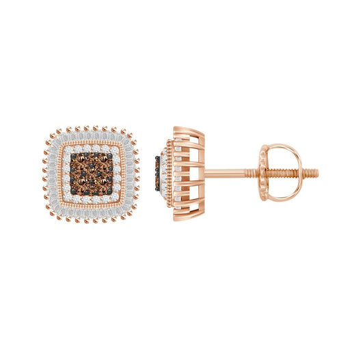 LADIES EARRINGS 0.50CT ROUND/BAGUETTE DARK BROWN DIAMOND 14K ROSE GOLD (SI QUALITY)