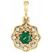 Ladies Natural Emerald Natural Diamond Halo-Style Pendant (I1, G-H) — 14K Yellow Gold