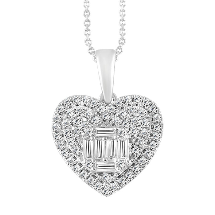 LADIES PENDANT WITH CHAIN 0.50CT ROUND/BAGUETTE DIAMOND 14K WHITE GOLD (SI QUALITY)