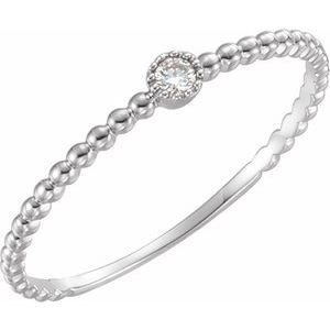 Ladies Natural Diamond Beaded Bezel-Set Ring (I1, H-I) — 14K White Gold