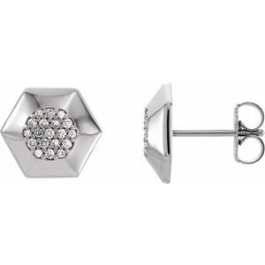 Ladies Natural Diamond Geometric Earrings — 14K White Gold