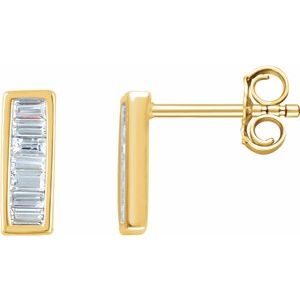 Ladies Natural Diamond Baguette Bar Earrings (I1, H+) — 14K Yellow Gold