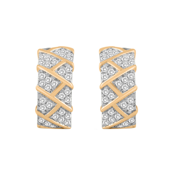 LADIES HOOPS EARRINGS 0.50CT ROUND DIAMOND 10K YELLOW GOLD