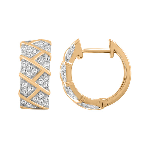 LADIES HOOPS EARRINGS 0.50CT ROUND DIAMOND 10K YELLOW GOLD