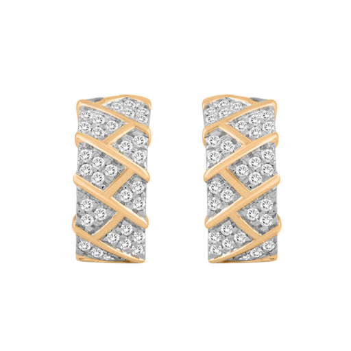 LADIES HOOPS EARRINGS 0.50CT ROUND DIAMOND 10K YELLOW GOLD