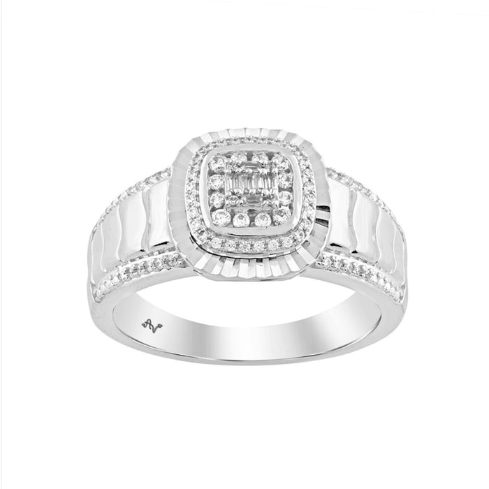 Sterling Silver Men'S Diamond Ring 0.25CT Round & Baguette Cut Fashion Jewelry