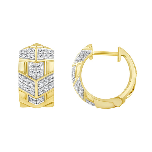 LADIES HOOPS EARRINGS 0.50CT ROUND DIAMOND 10K YELLOW GOLD