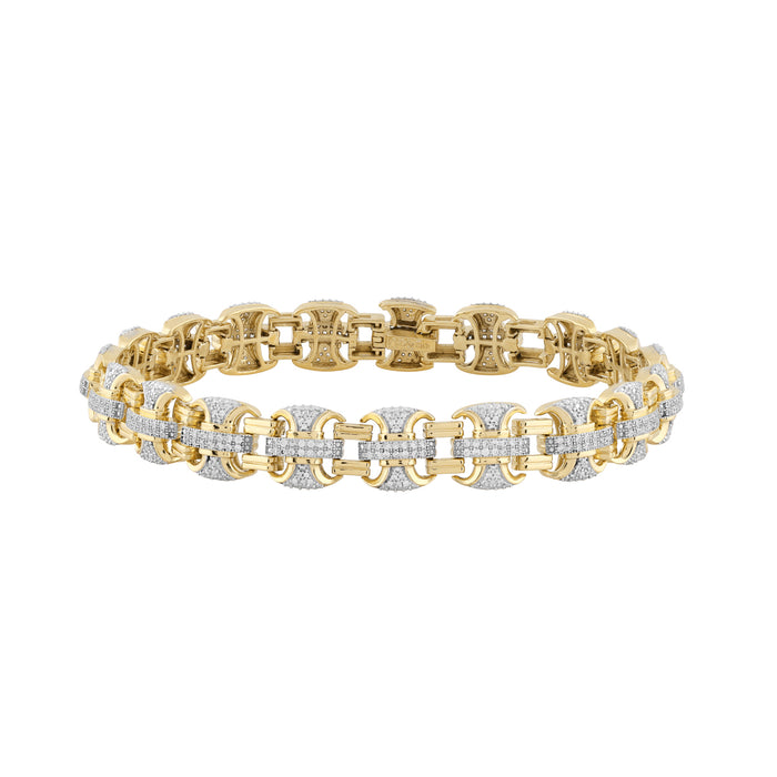 MEN'S  BRACELET 1.00CT ROUND DIAMOND 10K YELLOW GOLD