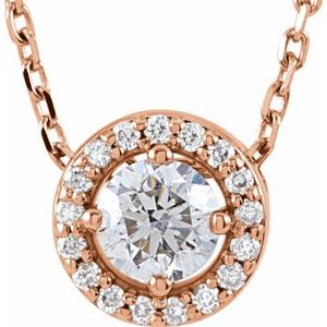 Ladies Natural Diamond Halo-Style Necklace (I1, G-H) — 14K Rose Gold