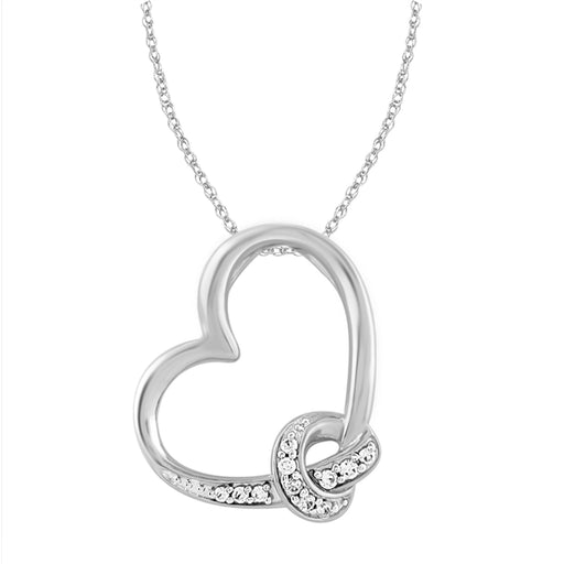 Ladies Heart Shape 0.10CT Round Diamond Pendant With Chain Sterling Silver Fine Jewelry