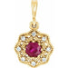 Ladies Natural Ruby Natural Diamond Halo-Style Pendant (I1, G-H) — 14K Yellow Gold