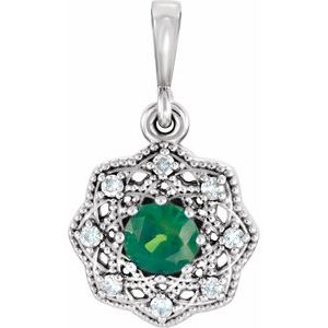 Ladies Natural Emerald Natural Diamond Halo-Style Pendant (Si2-Si3, G-H) — Platinum