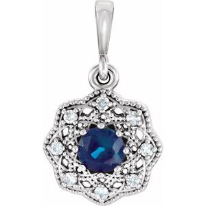Ladies Natural Blue Sapphire Natural Diamond Halo-Style Pendant (I1, G-H) — 14K White Gold
