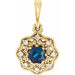 Ladies Natural Blue Sapphire Natural Diamond Halo-Style Pendant (I1, G-H) — 14K Yellow Gold