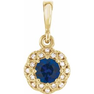 Ladies Natural Blue Sapphire Natural Diamond Halo-Style Pendant (I1, G-H) — 14K Yellow Gold