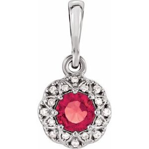 Ladies Natural Ruby Natural Diamond Halo-Style Pendant (Si2-Si3, G-H) — Platinum