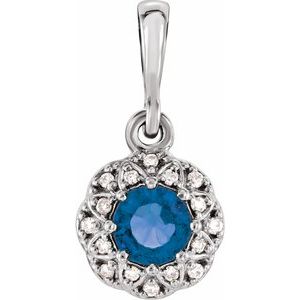 Ladies Natural Blue Sapphire Natural Diamond Halo-Style Pendant (I1, G-H) — 14K White Gold