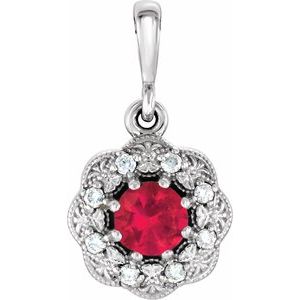 Ladies Natural Ruby Natural Diamond Pendant (I1, G-H) — 14K White Gold