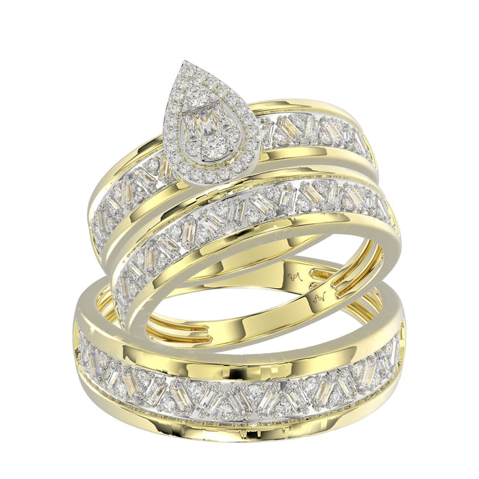 LADIES TRIO SET 1.00CT ROUND/BAGUETTE DIAMOND 10K YELLOW GOLD