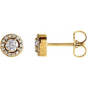 Ladies Natural Diamond Halo-Style Earrings — 14K Yellow Gold
