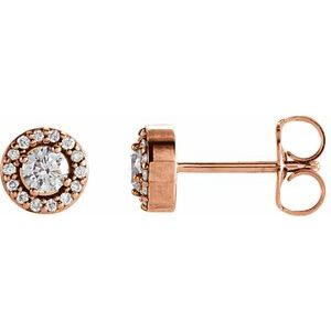 Ladies Natural Diamond Halo-Style Earrings — 14K Rose Gold