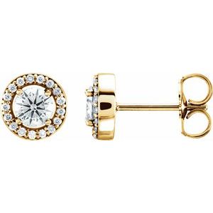 Ladies Natural Diamond Halo-Style Earrings — 14K Yellow Gold