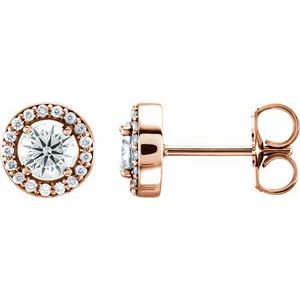 Ladies Natural Diamond Halo-Style Earrings — 14K Rose Gold