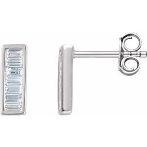 Ladies Natural Diamond Baguette Bar Earrings (I1, H+) — 14K White Gold