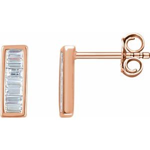 Ladies Natural Diamond Baguette Bar Earrings (I1, H+) — 14K Rose Gold