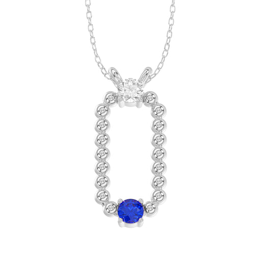 LADIES PENDANT WITH CHAIN 0.15CT ROUND/BLUE SAPHIRE DIAMOND 14K WHITE GOLD (CENTER STONE ROUND BLUE SAPHIRE 0.10CT)