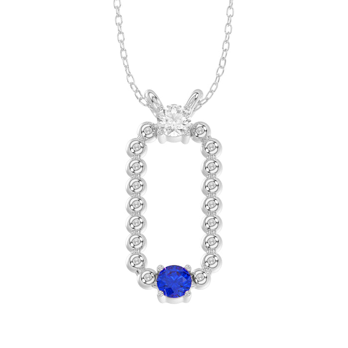 LADIES PENDANT WITH CHAIN 0.15CT ROUND/BLUE SAPHIRE DIAMOND 14K WHITE GOLD (CENTER STONE ROUND BLUE SAPHIRE 0.10CT)