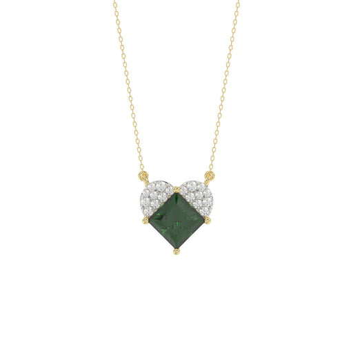 LADIES PENDANT 1.45CT ROUND/GREEN EMERALD PRINCESS DIAMOND 14K YELLOW GOLD (GREEN EMERALD PRINCESS 1.32CT)