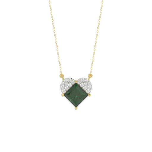 LADIES PENDANT 1.45CT ROUND/GREEN EMERALD PRINCESS DIAMOND 14K YELLOW GOLD (GREEN EMERALD PRINCESS 1.32CT)